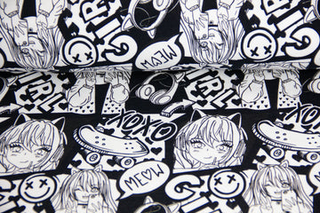 French Terry Manga, Girls, Fräulein von Julie, FVJ-4352, schwarz, weiß, 0,5 m